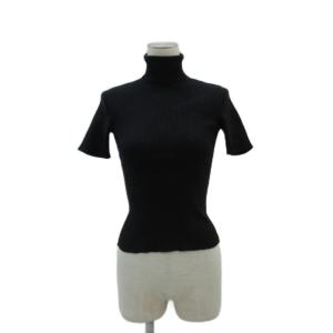 リブニット カットソー S 黒 タートルネック 半袖 無地 /SY8 GY60