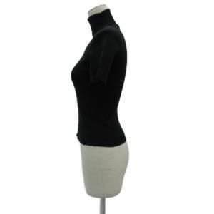 CELINE リブニット カットソー S 黒 タートルネック 半袖 無地 /SY8 GY60