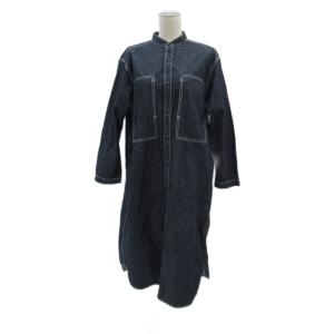 ダンガリーシャツワンピース ロング丈 紺 長袖 バンドカラー /SY16 GY60