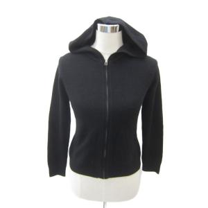 ジャケット ニットパーカー 上着 ミドル丈 カシミヤ 38 M 黒 ジップアップ /SY58 GY60
