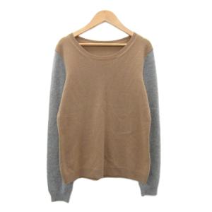 ニット セーター カシミヤ M 茶 グレー 長袖 ラウンドネック 切替 /SY61 GY60
