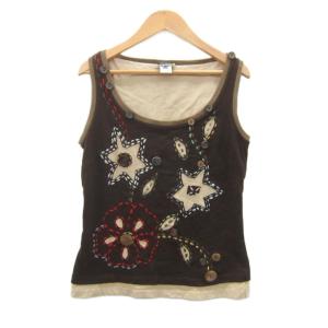 カットソー ノースリーブ 40 L 茶 ラウンドネック 刺繍 /SY4 GY60