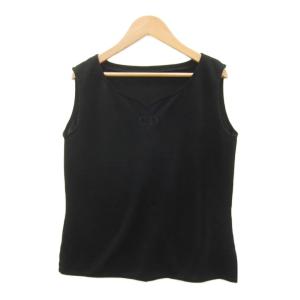 カットソー 黒 Vネック ロゴ刺繍 ノースリーブ /SY6 GY60