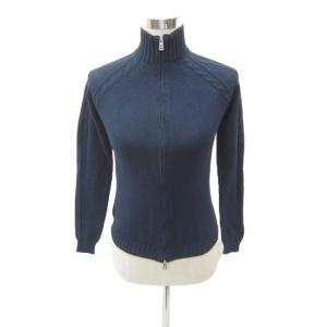 ニットジャケット ブルゾン ミドル丈 無地 ジップアップ S 紺 ネイビー /SY7 GY60