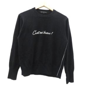 ニット セーター ウール 38 黒 ブラック ラウンドネック ロゴ刺繍 /MA3 GY60