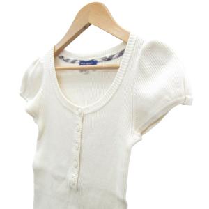BURBERRY BLUE LABEL リブニット カットソー 38 M オフホワイト 半袖 ヘンリーネック FBF05-605-02 /SY56