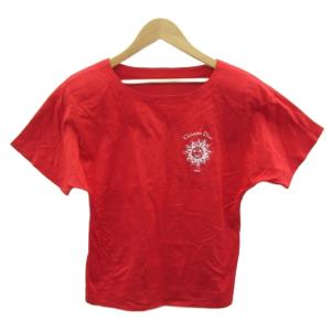 Tシャツ カットソー S 赤 レッド ロゴ刺繍 ラインストーン 半袖 /SM33 GY60