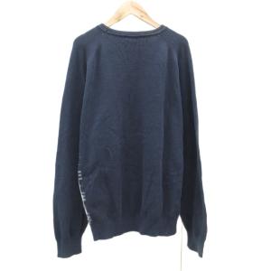BURBERRY LONDON ニット セーター L 紺 ネイビー 無地 チェック柄 ラウンドネック 長袖 /YS51 GY60