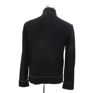ARMANI COLLEZIONI ニットブルゾンジャケット 上着 52 黒 ブラック スタンドカラー ジップアップ ミドル丈 /YS4 GY60