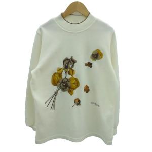 カットソー M オフホワイト 長袖 クルーネック 花柄刺繍 /HO52 GY60