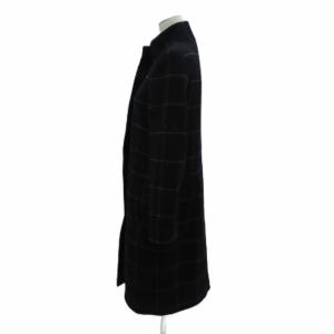 EMPORIO ARMANI コート ウール カシミヤ混 42 紺 ネイビー オフホワイト ウィンドウペン柄 スタンドカラー ロング丈