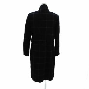 EMPORIO ARMANI コート ウール カシミヤ混 42 紺 ネイビー オフホワイト ウィンドウペン柄 スタンドカラー ロング丈