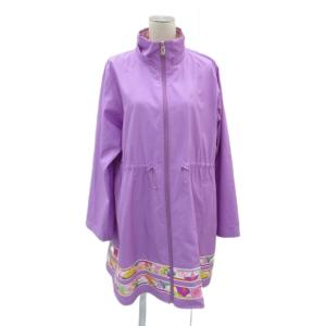スプリングコート 上着 ロング丈 42 紫 パープル 花柄 スタンドカラー /HO18 GY60