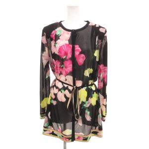 カーディガン シアー トロピカルプリント 42 ブラック