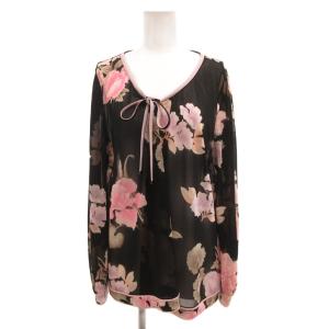 カーディガン シアー トロピカルプリント 44 ブラック