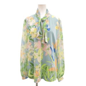 ブラウス シアー ボウタイ トロピカルプリント 44 グリーン