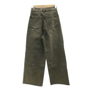 EMODA デニムパンツ ジーンズ ワイドパンツ ハイウエスト 2 茶色 ブラウン ウォッシュ加工 ハート柄 スタッズ装飾