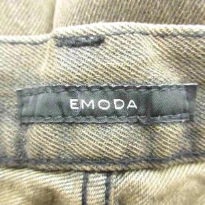 EMODA デニムパンツ ジーンズ ワイドパンツ ハイウエスト 2 茶色 ブラウン ウォッシュ加工 ハート柄 スタッズ装飾