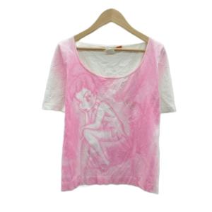 × ディズニー Disney Tシャツ カットソー L オフホワイト ピンク ティンカーベル 半袖 ラウンドネック