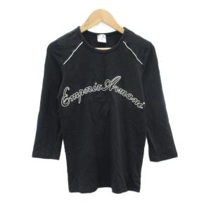 Tシャツ カットソー S 黒 ブラック ラウンドネック ロゴプリント 七分袖 /HO41 GY60