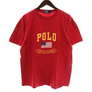 Tシャツ カットソー 半袖 クルーネック ロゴ プリント L 赤 レッド /XZ GY63