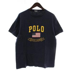 Tシャツ カットソー 半袖 クルーネック ロゴ プリント M 紺 ネイビー /XZ GY63