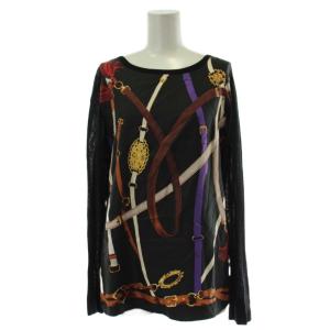 カットソー 絹 シルク L 黒 ブラック 長袖 ベルト柄 /GP GY60