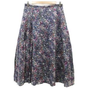 フレアスカート マキシ丈 ロング丈 42 大きいサイズ 紺 ネイビー 花柄 /SM42 GY58
