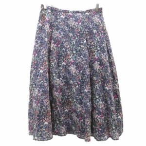 SCAPA フレアスカート マキシ丈 ロング丈 42 大きいサイズ 紺 ネイビー 花柄 /SM42 GY58