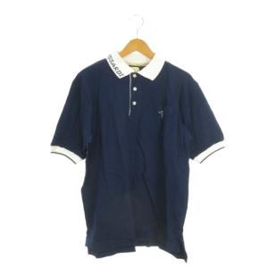 maglie ポロシャツ M 紺 ネイビー 半袖 ロゴ刺繍 襟文字 /AO29 GY59