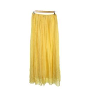 スカート 絹 シルク 1 黄 イエロー 無地 ギャザーウエスト /AO42 GY59