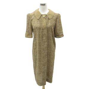 ワンピース ロング丈 茶色 ブラウン オフホワイト 総柄 丸襟 半袖 /HO16 GY59