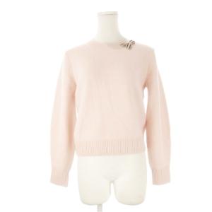 ニット セーター ウール 38 ピンク ラウンドネック 長袖 リボン装飾 /CK41 ECC001