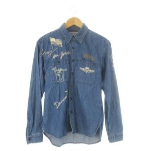 TYPE BLUE シャツ M 青 ブルー インディゴ 長袖 刺繍 レギュラーカラー /CK12 ECC001