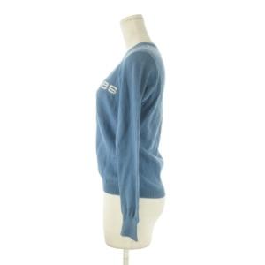 courreges ニット セーター ウール 9 青 ブルー 長袖 ラウンドネック ロゴプリント /CK37 ECC001