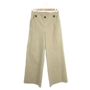 パンツ リネン混 麻 36 ベージュ ボタン付き ワイドシルエット フルレングス /AH27 ECC001