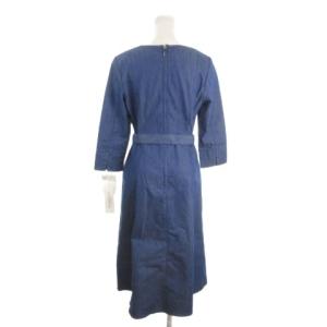 HANAE MORI アルマアンローズ ALMA EN ROSE ワンピース 38 青 ブルー 無地 ラウンドネック 七分袖