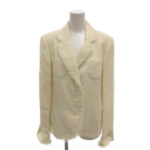 HANAE MORI 美品 セットアップ テーラードジャケット シングル 台形スカート ツイード ビジュー ラメ 42 白 ホワイト