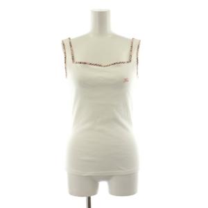 タンクトップ 38 白 ホワイト チェック柄 スクエアネック カットソー ノースリーブ リボン /KU