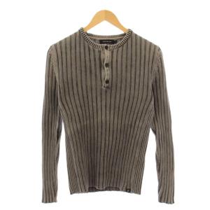 リブニット セーター 長袖 ヘンリーネック ハーフボタン ワンカラー L グレー /BB GY60
