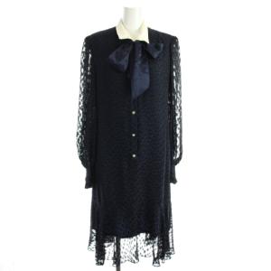 ワンピース 9 ネイビー ドット柄 ボウタイ 長袖 /DU GY60