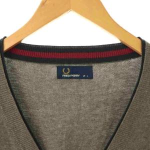 FRED PERRY カーディガン ニット 長袖 L グレー ネイビー レッド /DO ECB001