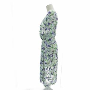 KIMIJIMA カシュクールワンピース ミモレ丈 長袖 シースルー 11 白 ホワイト 紫 パープル 花柄 Vネック /MA3