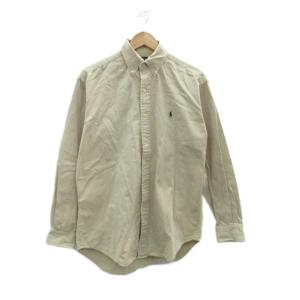 カジュアルシャツ S ベージュ 無地 ボタンダウンカラー 刺繍 /HO65 ECB001