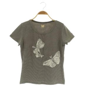 ボーダーカットソー Tシャツ 半袖 刺繍 ブラック /MY OS ECB001