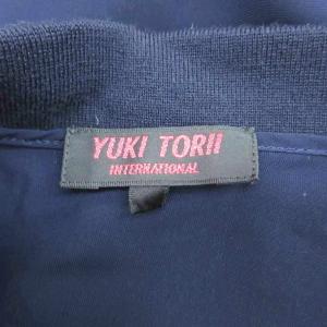 YUKI TORII ブラウス カットソー 40 L 紺 半袖 シースルー 襟付き ビジュー装飾 /SY68 ECD001
