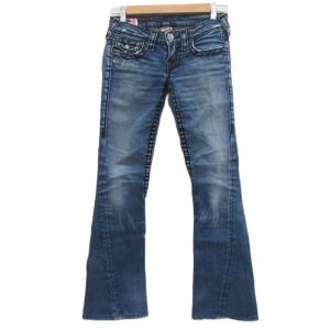 デニムパンツ ジーンズ フレアパンツ 24 青 ブルー ウォッシュ加工 ロング丈 /YS51 ECD001