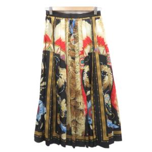 DOUBLE STANDARD CLOTHING プリーツスカート 36 ゴールド色 総柄 ロング丈 /YS57 ECD001