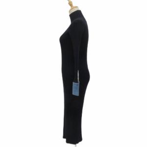 DOUBLE STANDARD CLOTHING リブニットワンピース 36 紺 ネイビー タートルネック 長袖 ロング丈 /YS16 ECD001