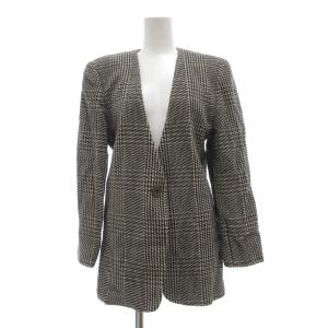 ノーカラージャケット カシミヤ 40 黒 白 総柄 1B /SX ECD001
